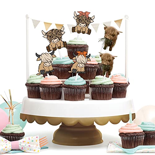 18pcs Brown Glitter Cow Dessert Cupcake Topper Cheer to Country ...
