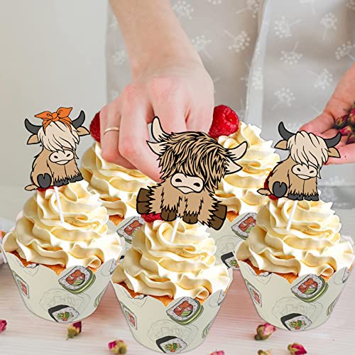 18pcs Brown Glitter Cow Dessert Cupcake Topper Cheer to Country ...