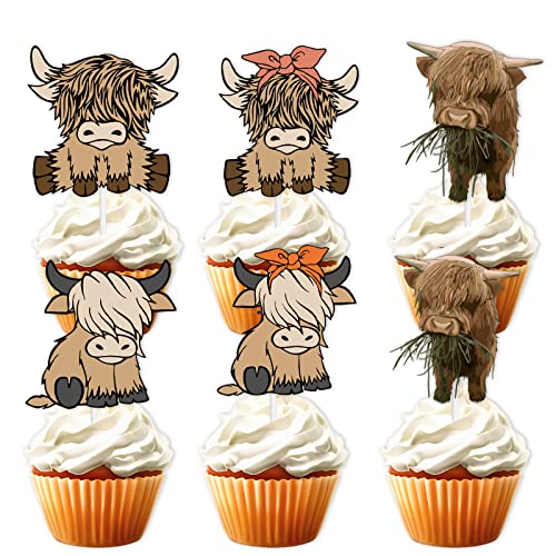 18pcs Brown Glitter Cow Dessert Cupcake Topper Cheer to Country ...