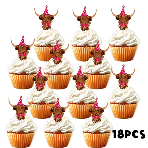 18pcs Brown Glitter Cow Head Dessert Cupcake Topper Country West...