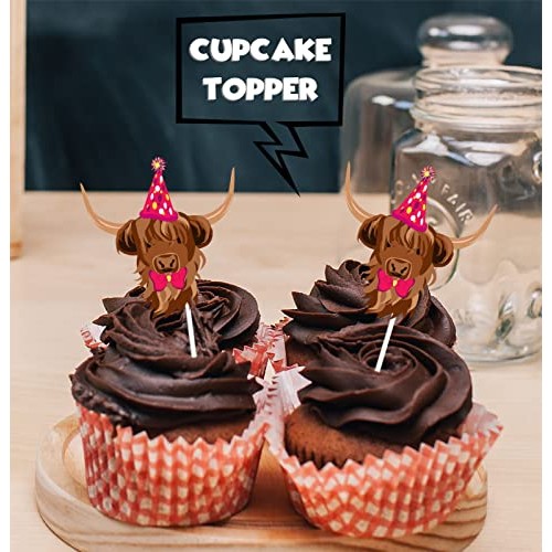 18pcs Brown Glitter Cow Head Dessert Cupcake Topper Country West...