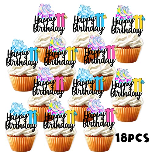 18pcs Colorful Glitter Roller Skates Happy Birthday Dessert Cupc...