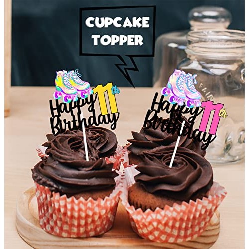 18pcs Colorful Glitter Roller Skates Happy Birthday Dessert Cupc...