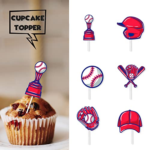 18pcs Glitter Baseball Equipment Dessert Cupcake Topper Baseball...