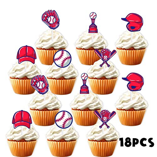18pcs Glitter Baseball Equipment Dessert Cupcake Topper Baseball...