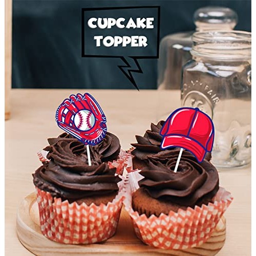 18pcs Glitter Baseball Equipment Dessert Cupcake Topper Baseball...