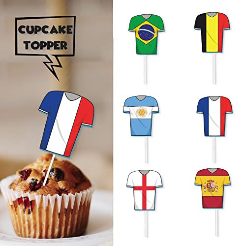 18pcs Glitter Countries Jersey Dessert Cupcake Topper Soccer Wor...
