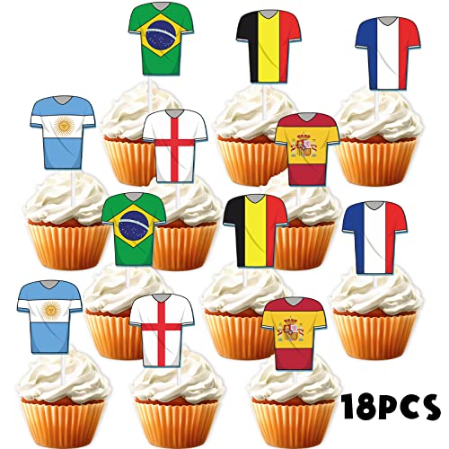 18pcs Glitter Countries Jersey Dessert Cupcake Topper Soccer Wor...