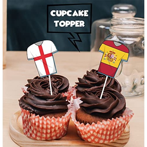 18pcs Glitter Countries Jersey Dessert Cupcake Topper Soccer Wor...