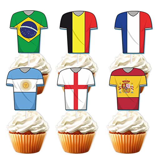 18pcs Glitter Countries Jersey Dessert Cupcake Topper Soccer Wor...