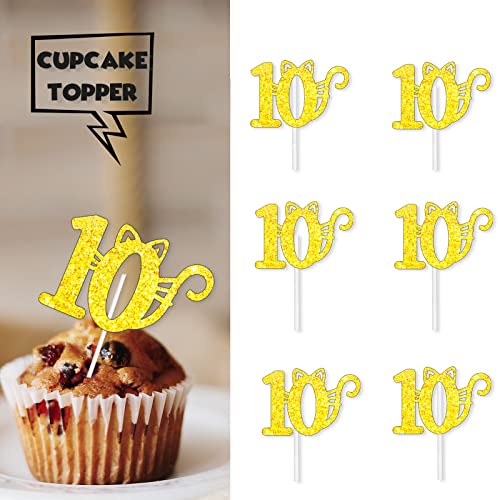18pcs Gold Glitter 10 Dessert Cupcake Topper Pick for Cute Lovel...