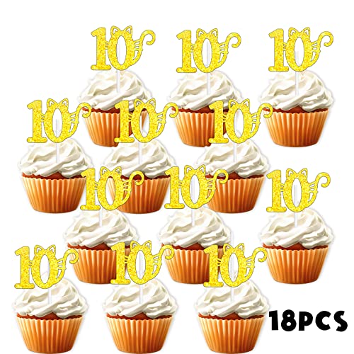 18pcs Gold Glitter 10 Dessert Cupcake Topper Pick for Cute Lovel...