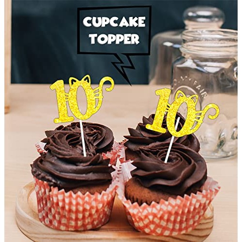 18pcs Gold Glitter 10 Dessert Cupcake Topper Pick for Cute Lovel...