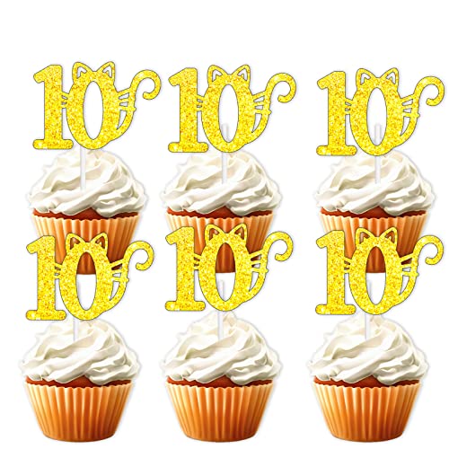 18pcs Gold Glitter 10 Dessert Cupcake Topper Pick for Cute Lovel...