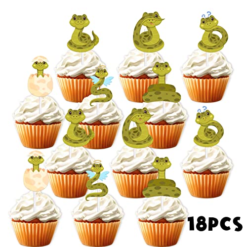 18pcs Green Glitter Dessert Cupcake Reptile Pet Snake Theme Deco...
