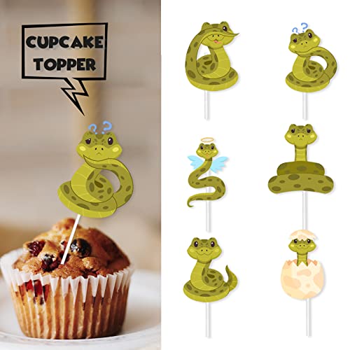 18pcs Green Glitter Dessert Cupcake Reptile Pet Snake Theme Deco...