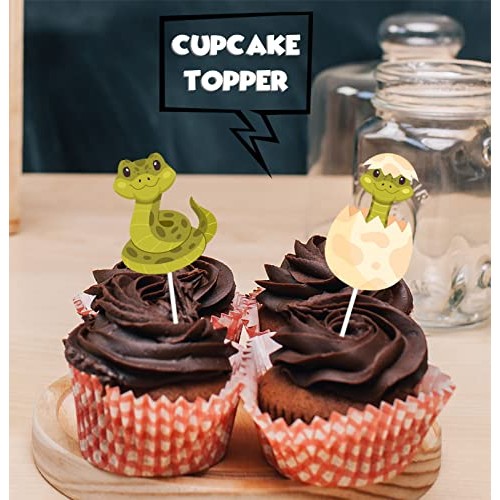 18pcs Green Glitter Dessert Cupcake Reptile Pet Snake Theme Deco...