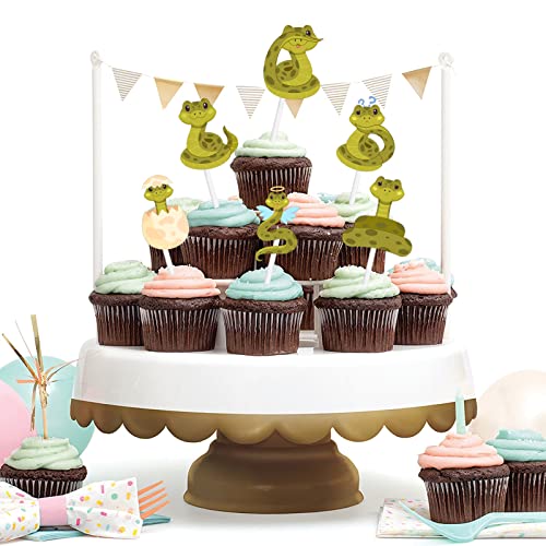 18pcs Green Glitter Dessert Cupcake Reptile Pet Snake Theme Deco...