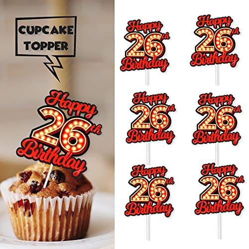 18pcs Happy 26th Birthday Dessert Cupcake Topper Fluorescent Fla...