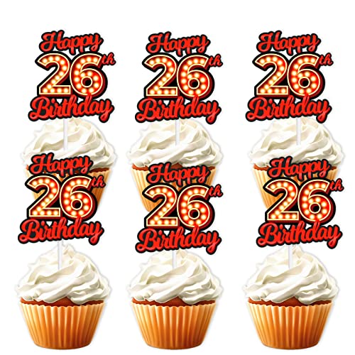 18pcs Happy 26th Birthday Dessert Cupcake Topper Fluorescent Fla...