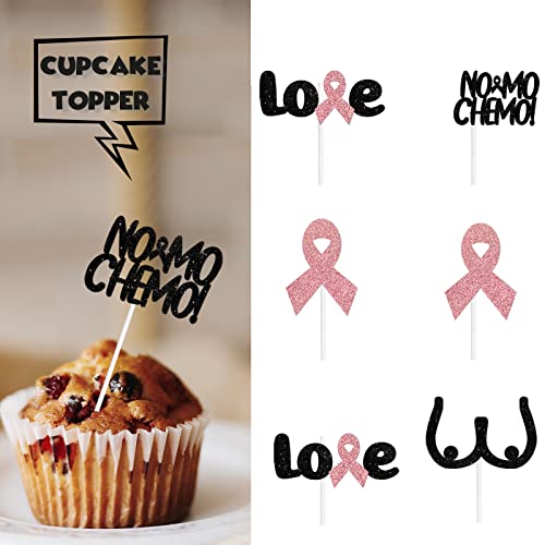 18pcs Pink Black Glitter Dessert Cupcake Topper for Breast Cance...