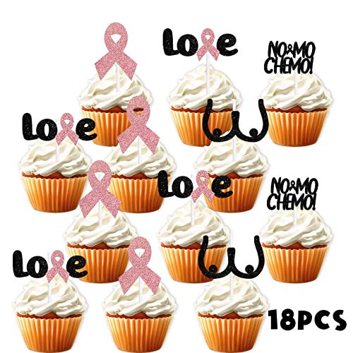 18pcs Pink Black Glitter Dessert Cupcake Topper for Breast Cance...