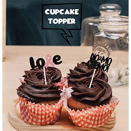 18pcs Pink Black Glitter Dessert Cupcake Topper for Breast Cance...