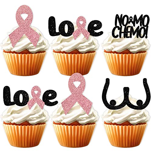 18pcs Pink Black Glitter Dessert Cupcake Topper for Breast Cance...
