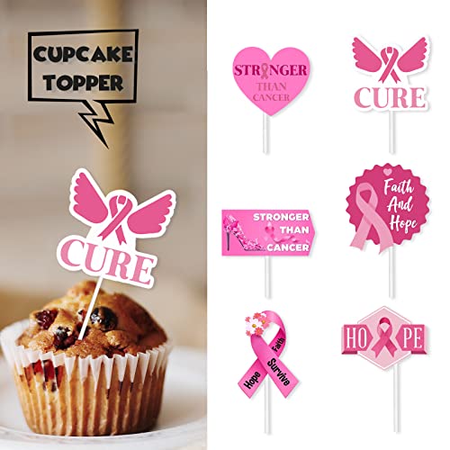 18pcs Pink Glitter Dessert Cupcake Topper Cancer Chemo Free Surv...