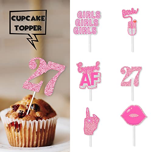 18pcs Pink Glitter Engaged Dessert Cupcake Topper Twenty-seven Y...
