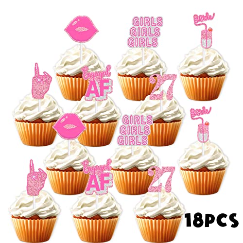 18pcs Pink Glitter Engaged Dessert Cupcake Topper Twenty-seven Y...