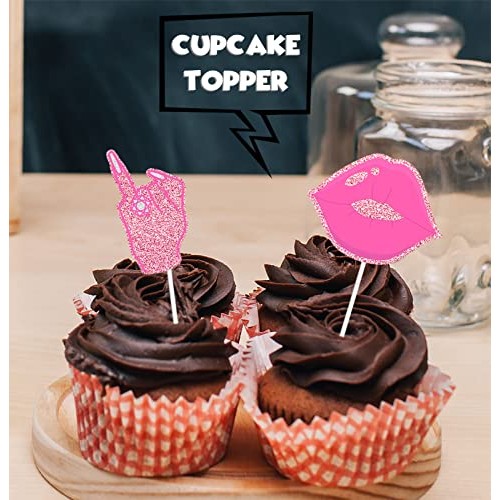 18pcs Pink Glitter Engaged Dessert Cupcake Topper Twenty-seven Y...