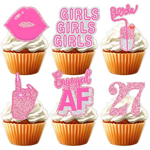 18pcs Pink Glitter Engaged Dessert Cupcake Topper Twenty-seven Y...