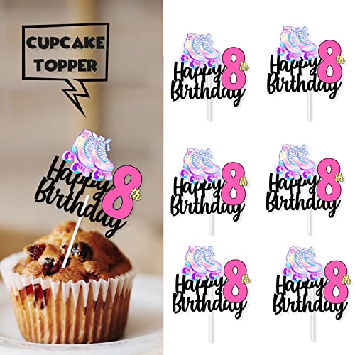 18pcs Pink Glitter Roller Skates Happy Birthday Dessert Cupcake ...