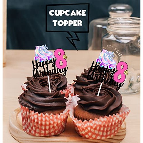 18pcs Pink Glitter Roller Skates Happy Birthday Dessert Cupcake ...