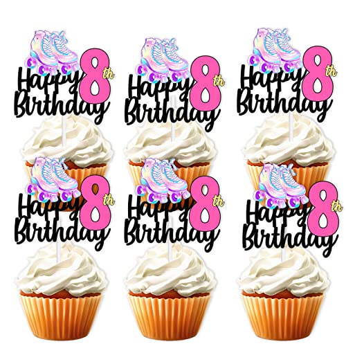 18pcs Pink Glitter Roller Skates Happy Birthday Dessert Cupcake ...