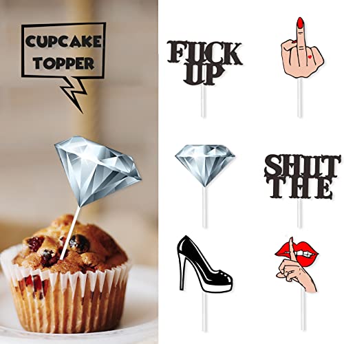 18pcs Red Lip Heel Glitter Dessert Cupcake Topper for Bacheloret...