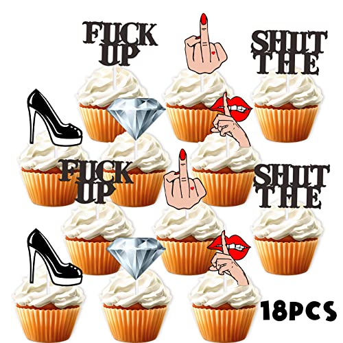 18pcs Red Lip Heel Glitter Dessert Cupcake Topper for Bacheloret...