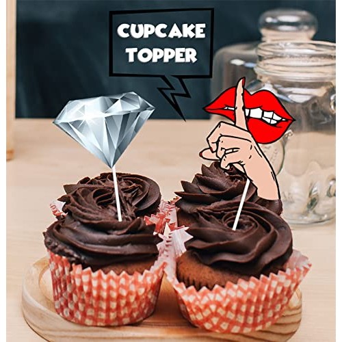 18pcs Red Lip Heel Glitter Dessert Cupcake Topper for Bacheloret...
