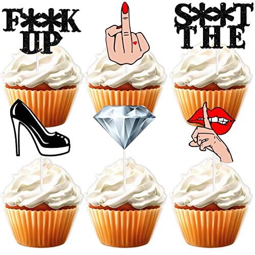 18pcs Red Lip Heel Glitter Dessert Cupcake Topper for Bacheloret...