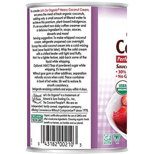 Lets DoOrganic Heavy Coconut Cream, 13.5 Ounce Can, White