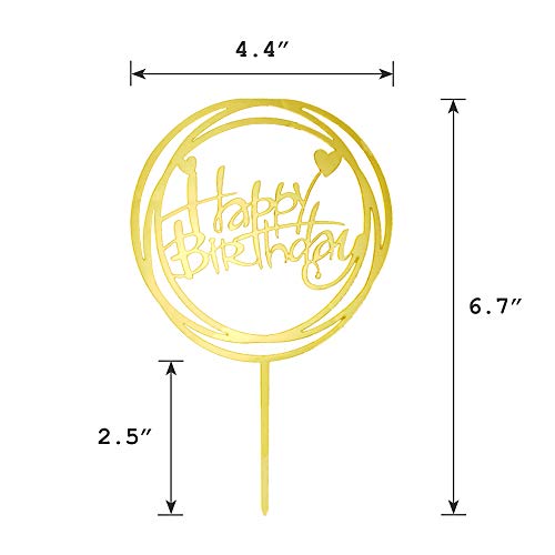 6-Pack Gold Birthday Cake Topper Set, Double-Sided Glitter, Acry