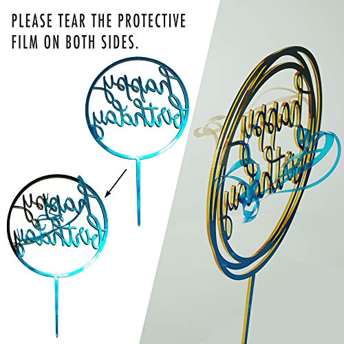 6-Pack Gold Birthday Cake Topper Set, Double-Sided Glitter, Acry