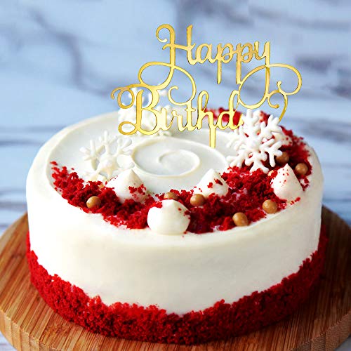 6-Pack Gold Birthday Cake Topper Set, Double-Sided Glitter, Acry