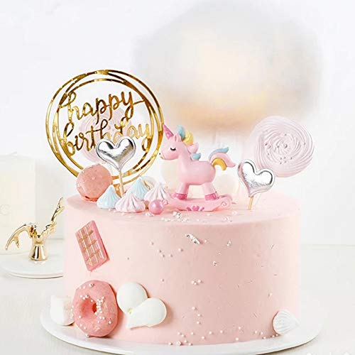 6-Pack Gold Birthday Cake Topper Set, Double-Sided Glitter, Acry