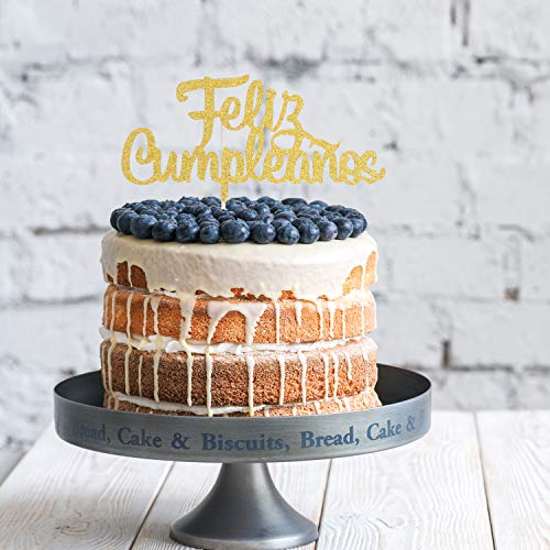 Spanish Feliz Cumpleaños Cake Topper - Gold Glitter Happy Birthd