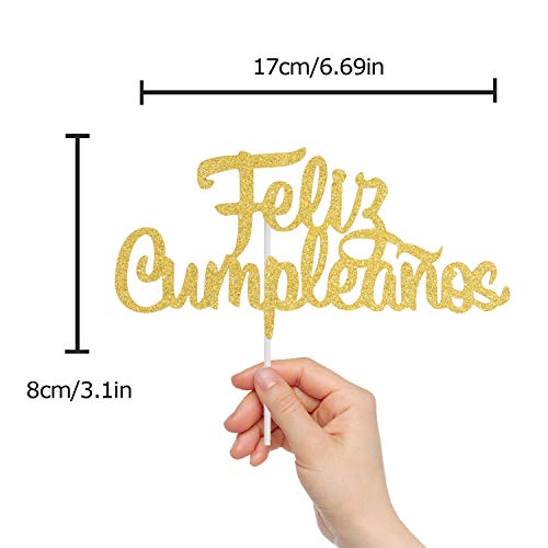 Spanish Feliz Cumpleaños Cake Topper - Gold Glitter Happy Birthd