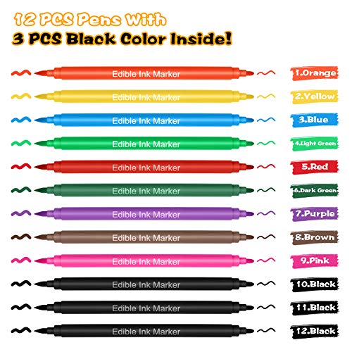 Food Coloring Marker Pens,12Pcs Edible Markers,Double Sided Food