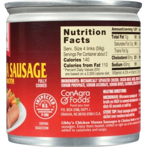 Libbys Vienna Sausage in Chicken Broth 4.6 oz. Can 12 Cans