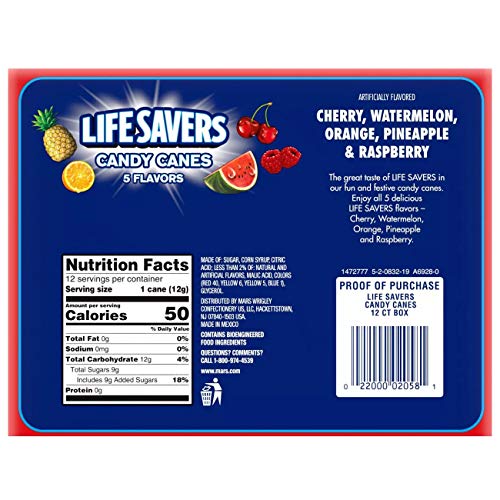 Life Savers, 5 Flavors Candy Canes, 0.5 Oz, 12 Ct, 6 Oz. 1 Pack Life Savers, 5 Flavors Candy Canes, 0.5 Oz, 12 Ct, 6 Oz. 1 Pack